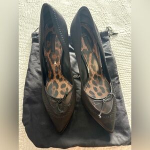 Dolce &  Gabbana Satin Bow Mesh Leopard Sole Black Women's Shoes Size 39